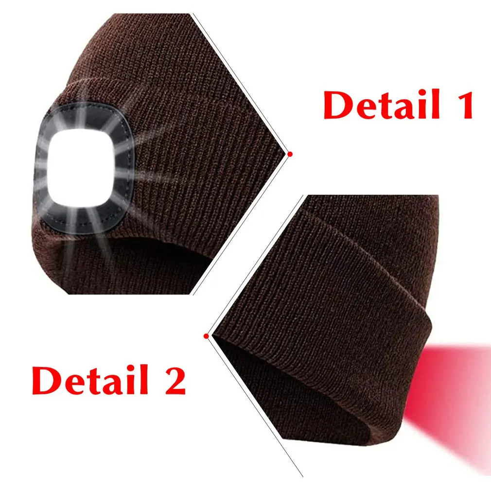 

Unisex Outdoor LED Beanies Hat With Light USB Rechargeable Winter Knit Lighted Headlight Hats Headlamp Cap
