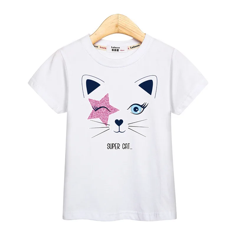 Модные футболки для девочек Детская футболка с забавным котом одежда маленьких