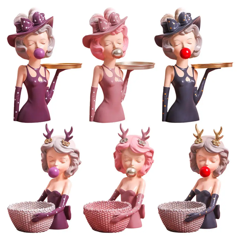 

Resin Bubble Girl Sculptures Desktop Dessert Bread Snack Jewelry Ring Key Organizer Storage Living Room Decor