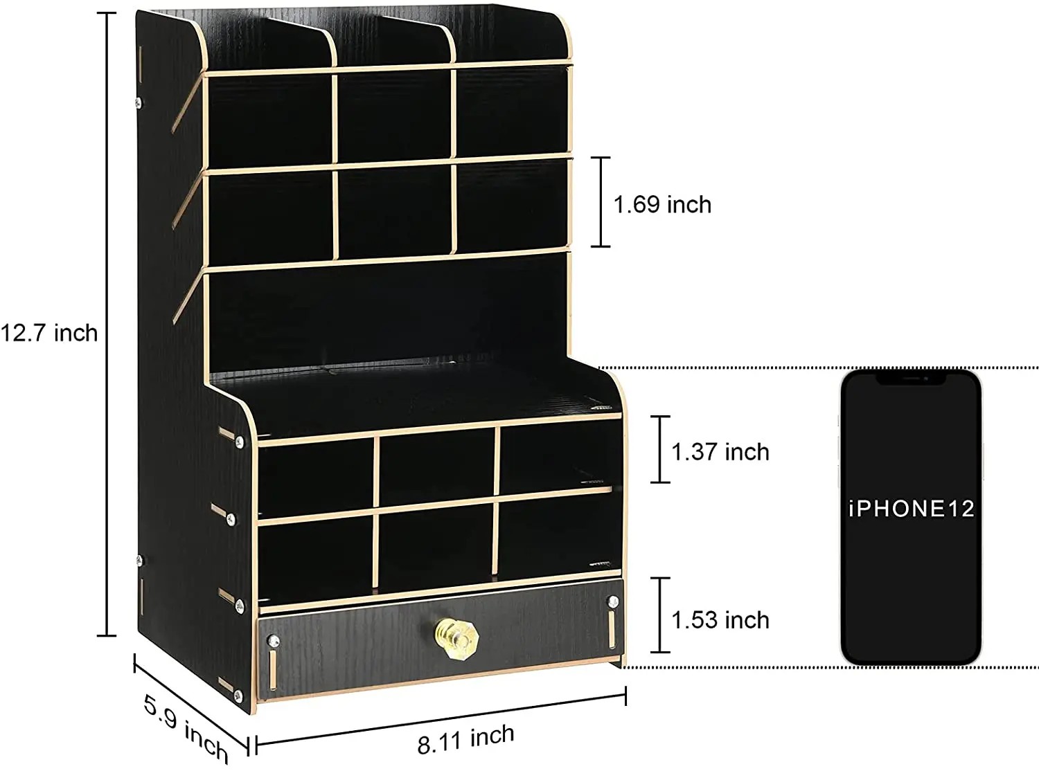 

Upgraded Wooden Pencil Holder, Pen Organizer for Desk with 15 Compartments + Drawer, Desktop Stationary Storage Organizer Caddy