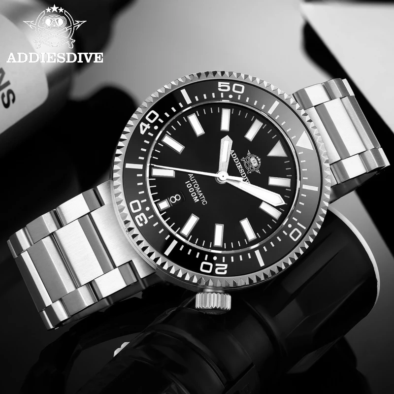 

ADDIESDIVE 1000 м автоматические механические мужские часы NH35A сапфировые кристаллы стальные часы для дайвинга BGW9 светящийся керамический Безель ...