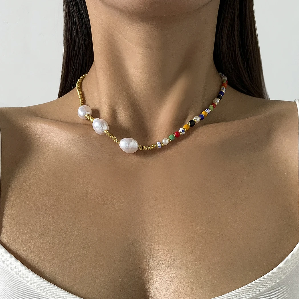 

Ingemark Simple Imitation Pearl Seed Bead Strand Necklace Women String Irregular Short Choker Necklace Boho Jewelry Summer Beach
