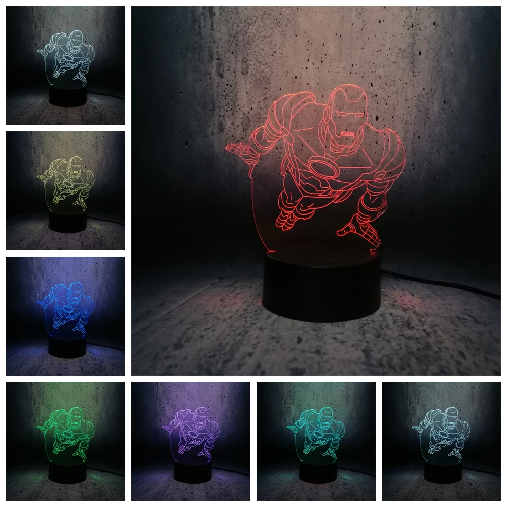 3D лампа с мультяшной фигурой Железный человек светодиодная usb ночник сенсорный