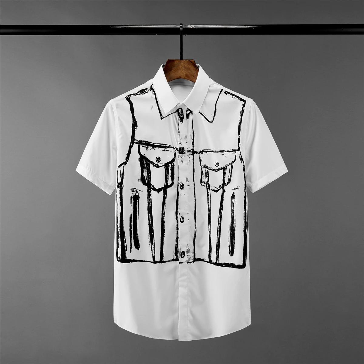 

Рубашка мужская с принтом, короткий рукав, роскошная классическая, приталенная, модная повседневная