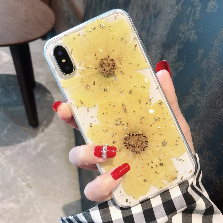 Настоящие сухие цветы чехол для телефона для iPhone X 7 8 Plus прозрачный мягкий ТПУ красивый прессованный задний Чехол для iPhone 11 11 Pro Max
