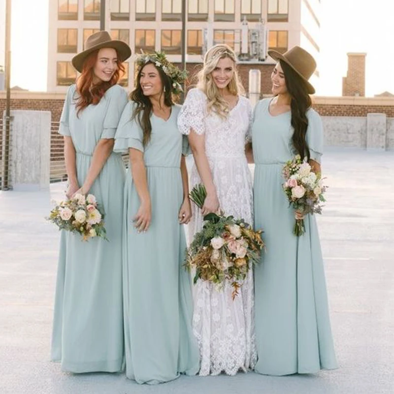 

Hot Sale Mint Green Chiffon Long Plus Size Wedding Bridal Guests Dress Bridesmaid Dresses New