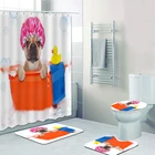 Забавная занавеска для душа с изображением французского бульдога в ванне, набор занавесок для ванной, 3D коврики для ванны с изображением щенка, чихуахуа, животных, домашний декор