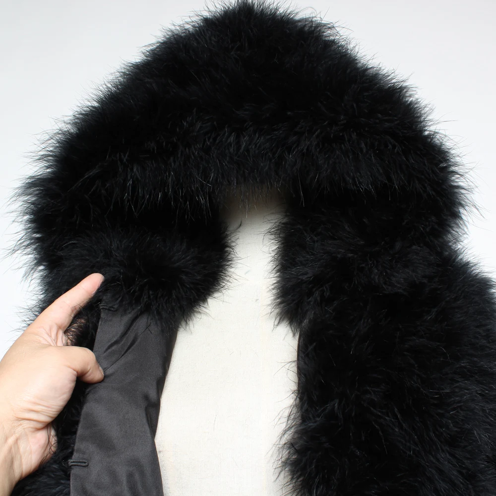 Женское пальто с капюшоном из страусиного меха Короткая Повседневная куртка 100%