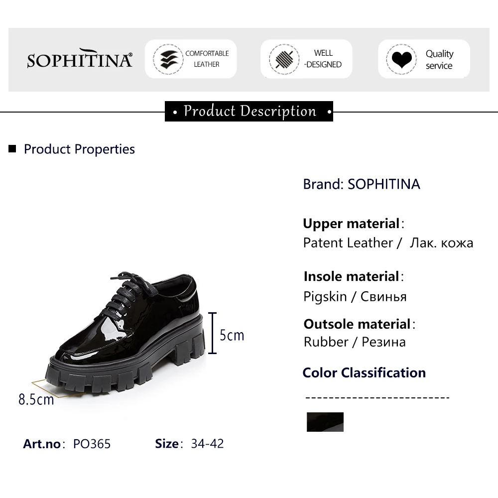 

SOPHITINA Thick Bottom Flats Women's High Quality Patent Leather Lace-up Round Toe Leisure Shoes Handmade Fashion Flats PO365