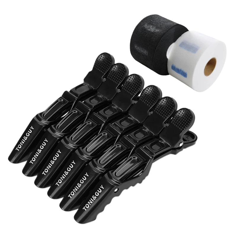 

New 6pcs/lot Plastic Hair Clip Hairdressing Clamps with 1 Roll Disposable Haircut Necks Hairdressing Collar Hairdressing set