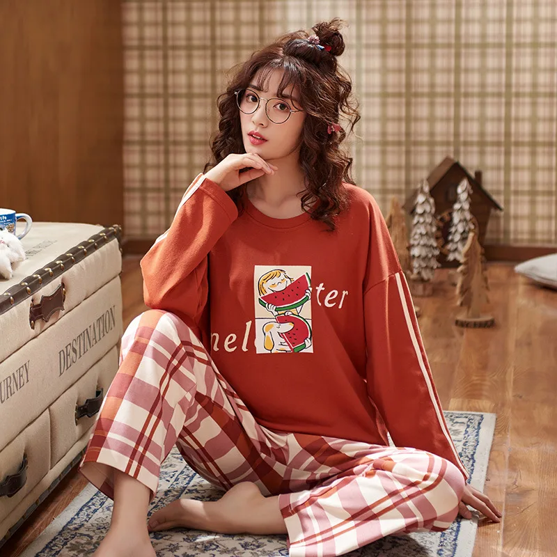 Пижамный комплект женский осенне-зимний трикотажный красный костюм из двух