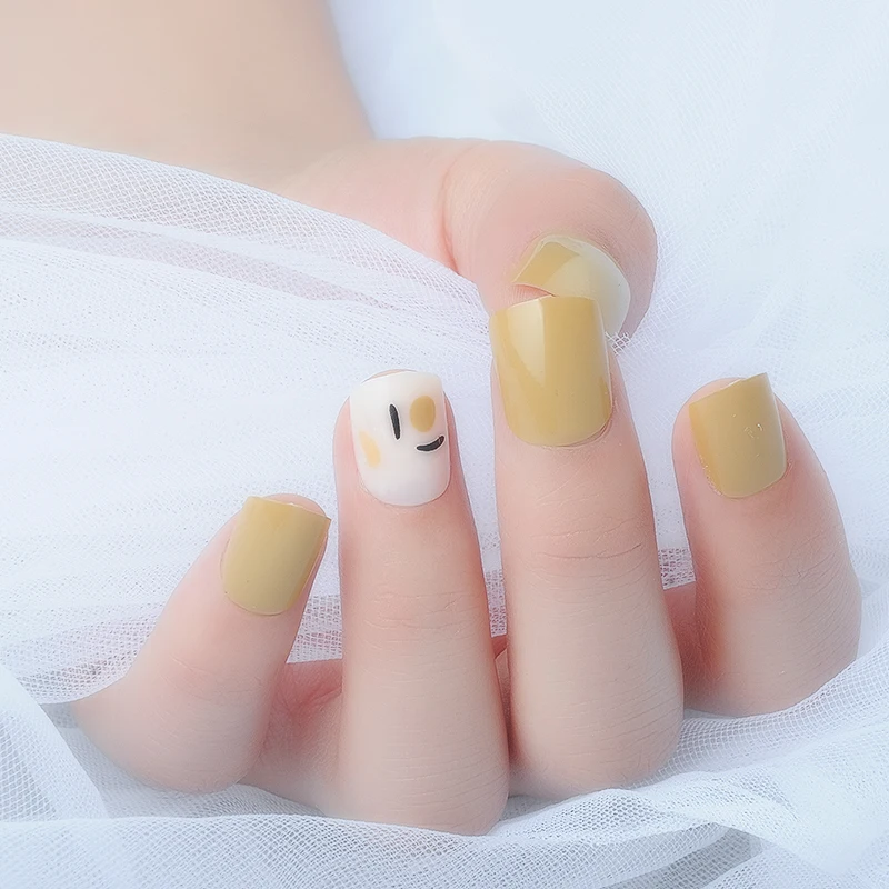 IMKISSME Yellow Fake Nails Art Tip Press on with Glue Designs Full Artificial Cover IK53 | Красота и здоровье