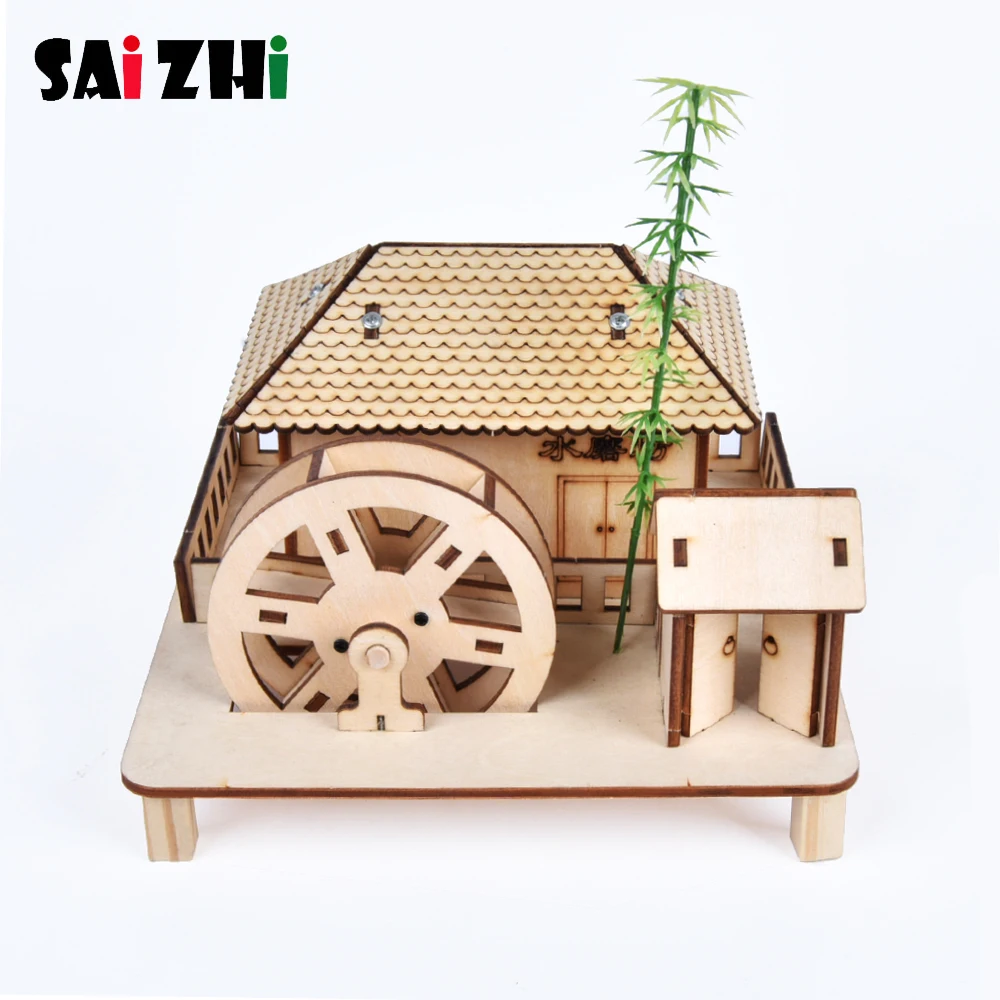 Детская деревянная водная мельница Saizhi бамбуковое здание 3D пазл весы модели