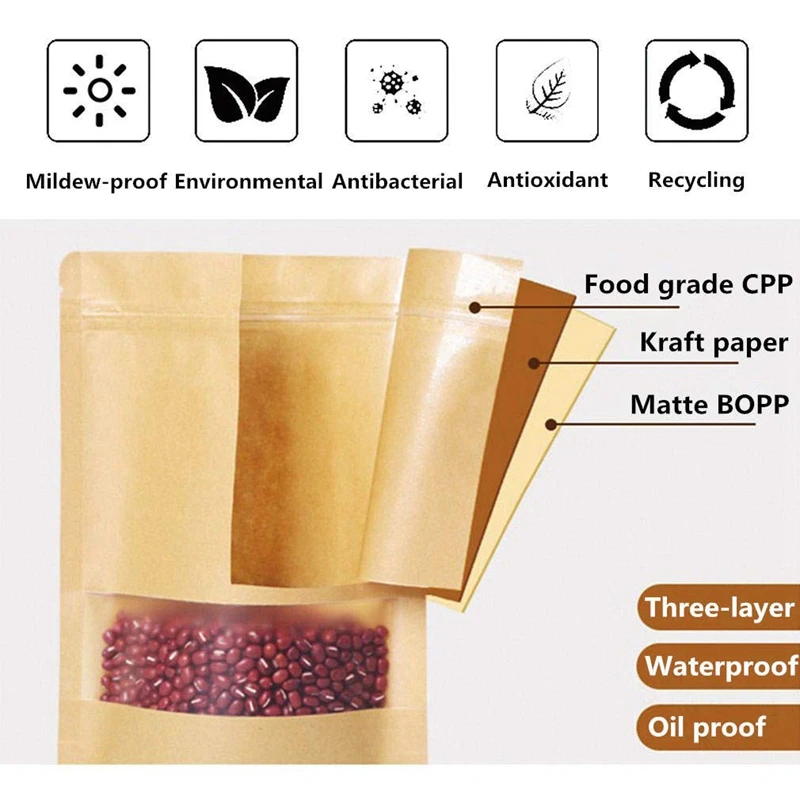 50Pcs Bakery Bags Clear Window Paper Bag Sealing Grease Proof Kraft for Food Snacks Cookie | Дом и сад