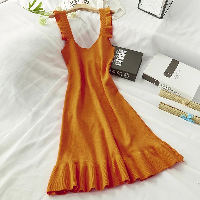 Женское облегающее однотонное платье свитер Повседневное трикотажное на