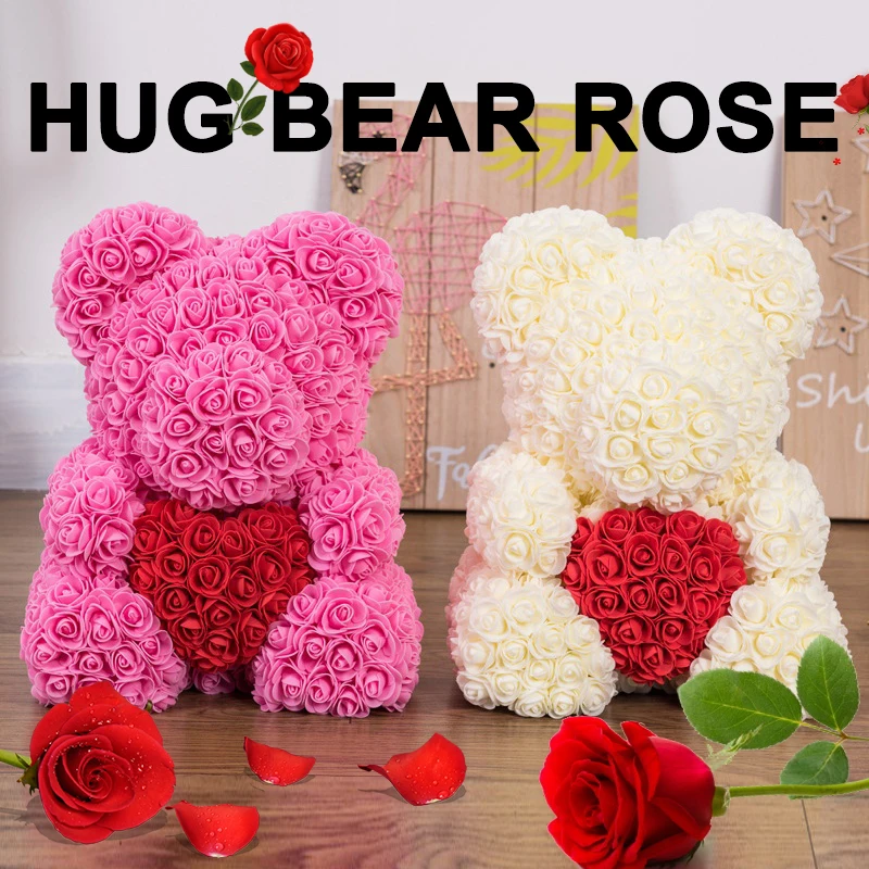 

Artificial Rose PE Heart-Shaped Love Birthday Bear Dolls Lovely Girlfriend Toy Rose Bear Valentine'S Day Simulated Gift Wedding