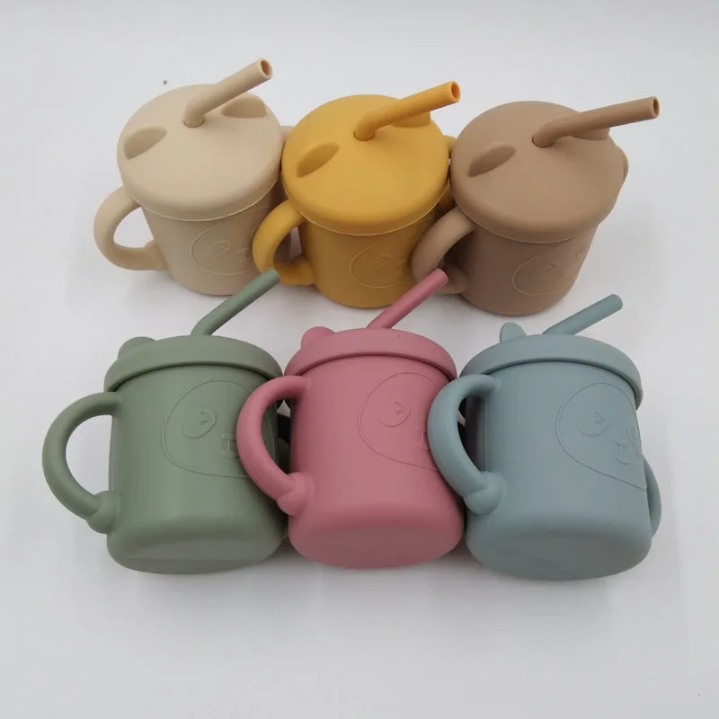 Fuente de alimentaci&oacute;n de beb&eacute; de oso de dibujos animados, vasos de paja para Aprendizaje de beb&eacute;, vasos de alimentaci&oacute;n, vajilla de silicona sin BPA, Bot de agua para ni&ntilde;os peque&ntilde;os-4