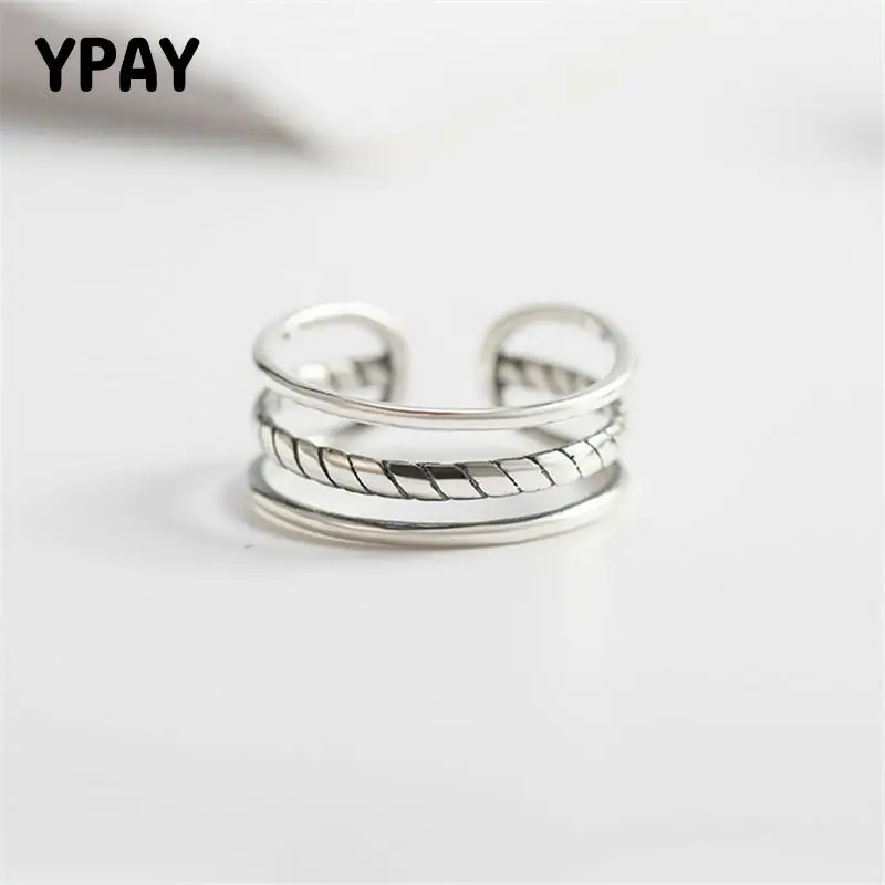 

YPAY Drop Shipping Real 925 Sterling Silver Rings for Women Vintage Simple Style Open Adjustable Ring Fine Jewelry Gift YMR285