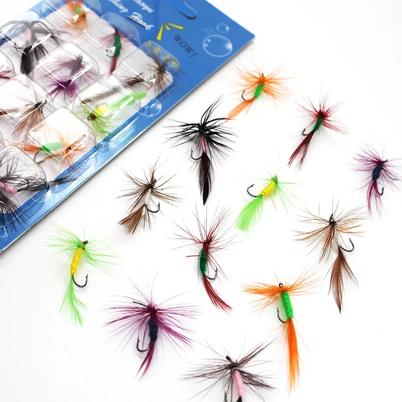 

12pcs Artificial Fishing Lure Butter Fly Insects Different Style Salmon Flies Trout Single Dry Fly Fish Lures Fishing Tackle