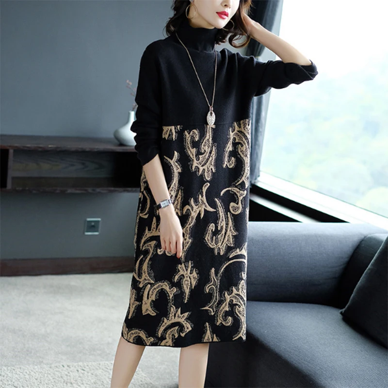 Осень зима новинка водолазка вязаное платье Стильные Свитера для женщин vestido de