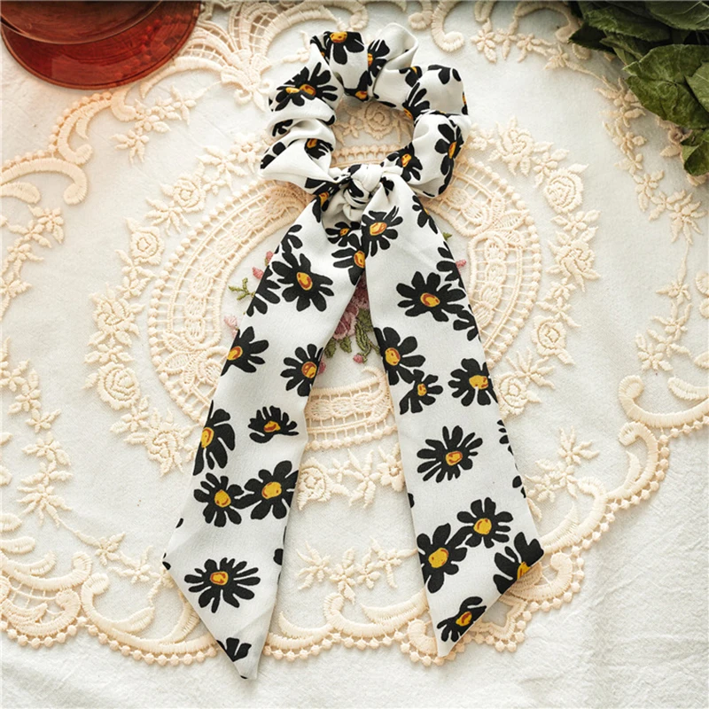 

1PC Fashion Floral Print Scrunchies Hair elastics ribbon For Women Ponytail scarf Satin Silk Elastic Hair Bands Hair Accessories