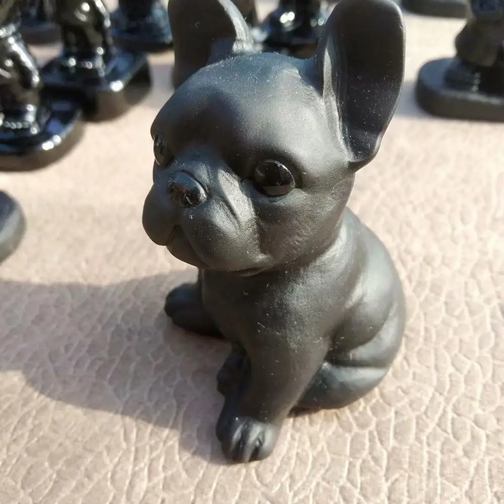 Натуральная черная искусственная Собака Ручная резная скульптура домашний