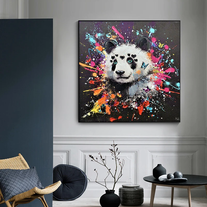 Современная картина маслом в виде животных граффити милая панда Картина на