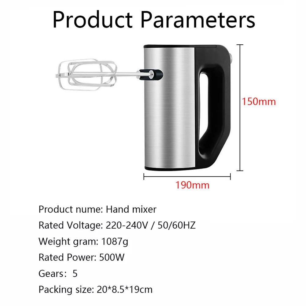 

500W 5 Speed Electric Hand Mixer Dough Food Blender Egg Beater Household High Power Multifunctional Mixer Kitchen Cooking Tool