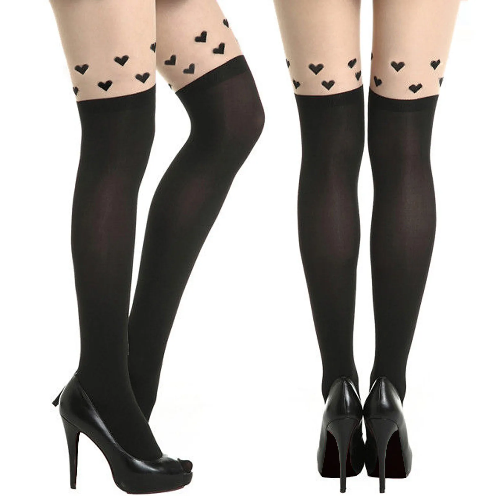

Fashion Fake High Tube Lace Transparent Stockings Women's Sexy Love Jacquard Stitching Stockings Stovepipe Pantyhose