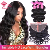 invisible hd lace 13x6 frontal with bundles brazilian hair weave body wave bundles with pre plucked lace frontal undetectable