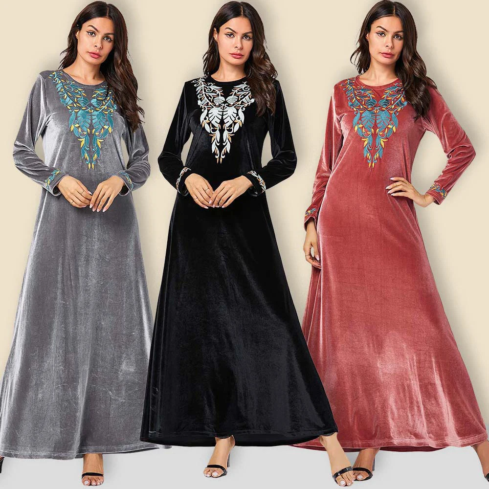 Islamic Clothing Kaftan Dubai Velvet Muslim Dress Women Maxi Kimono Jubah Long Robe Abaya Hijab Dresses UAE Turkey Arabic | Тематическая
