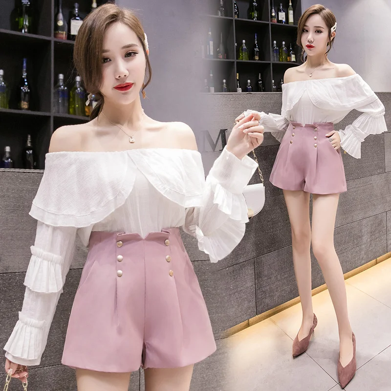 

219# New Fashion Double Breasted High Waist Shorts Women Summer Casual Wide Leg Shorts Female Shorts Blue/Pink/Black/Apricot