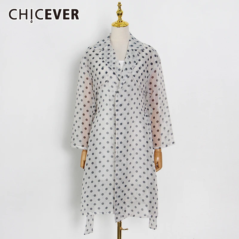 

CHICEVER/Повседневный Тренч в горошек для женщин, с отворотом, с длинным рукавом, хит, цвет, на шнуровке, свободные пальто для женщин, весна 2021, мо...
