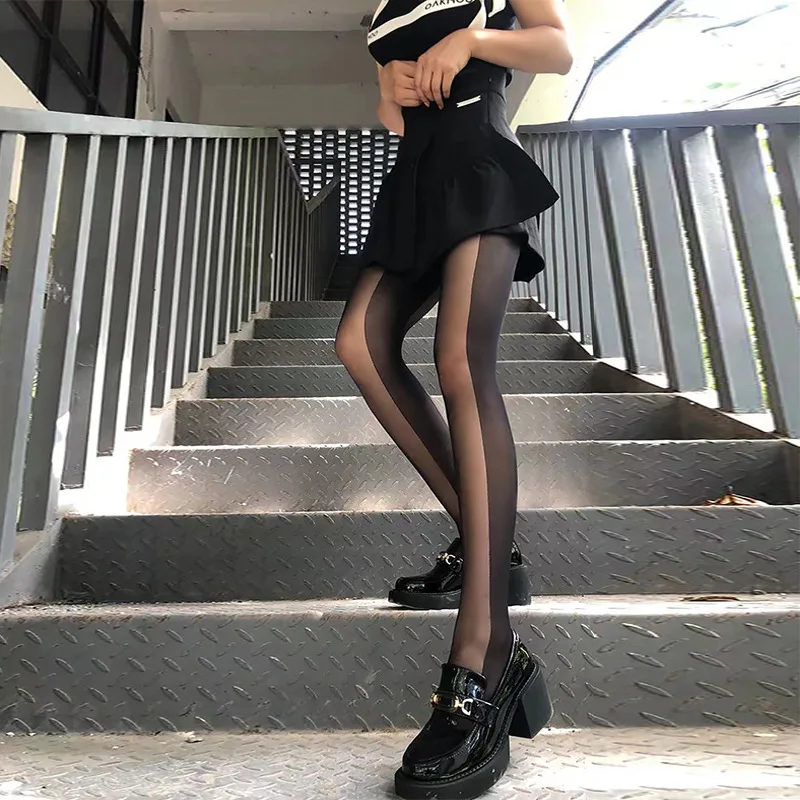 10D Thin Pantyhose Women's Sexy Fake See Through Striped Tights Summer Autumn Seamless Leggings for Female Clothing High Waisted