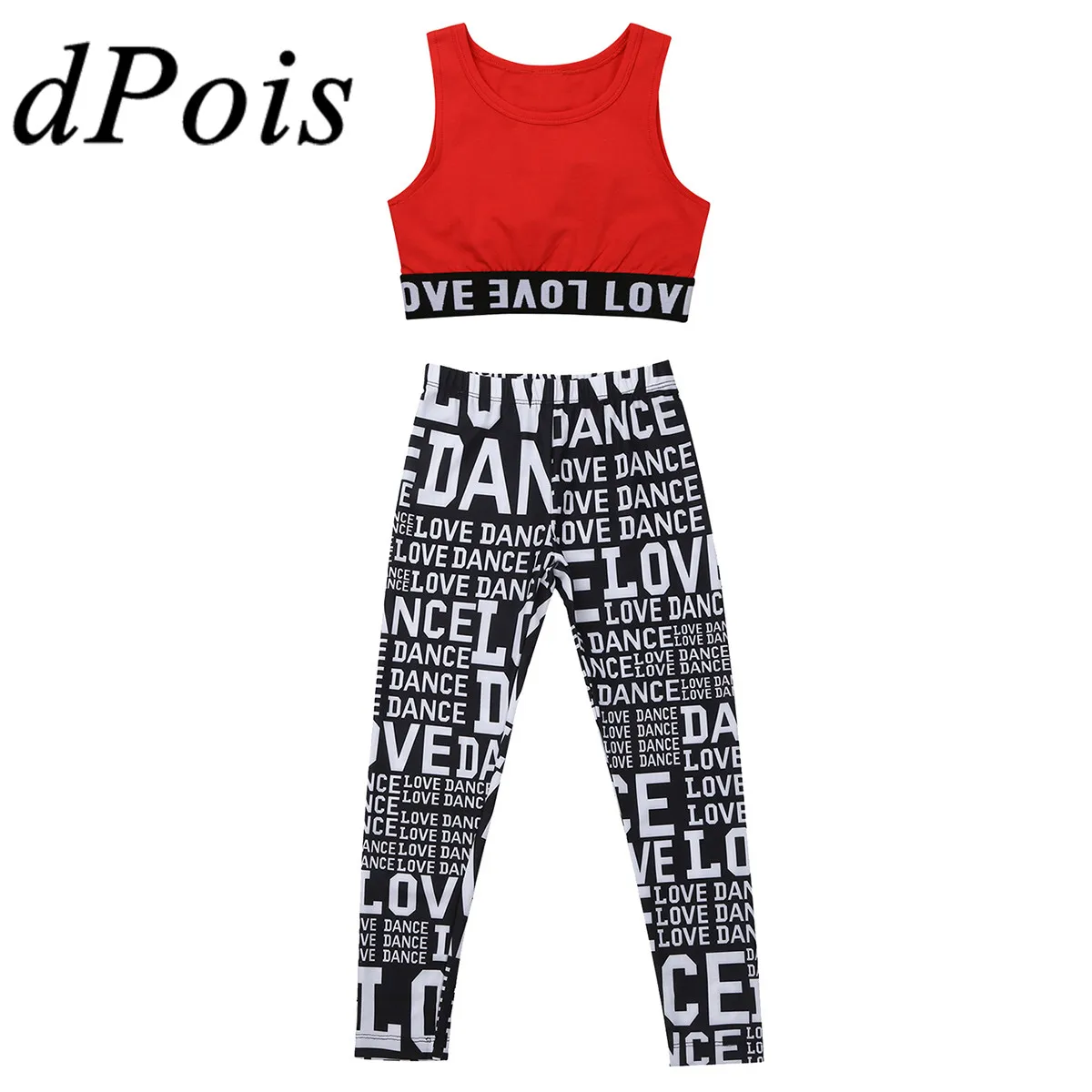 

Детский топ без рукавов с круглым вырезом для девочек, укороченный топ с надписью «LOVE DANCE», штаны, леггинсы, Колготки в стиле джаз уличный тан...