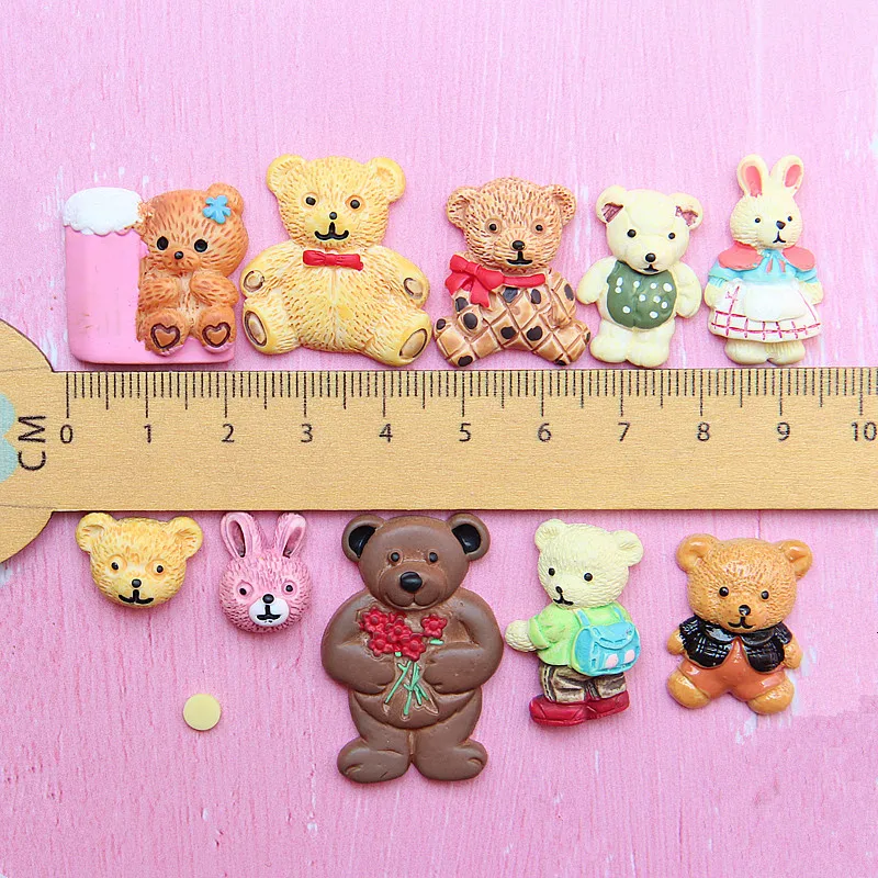 10 шт./лот Kawaii Flatback DIY мультяшный Медведь Кролик Кабошоны с плоской задней стороной