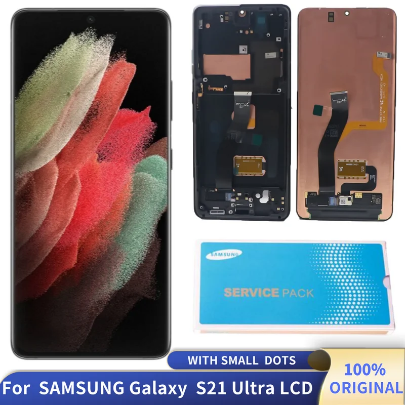 Pantalla AMOLED Original para Samsung Galaxy S21 Ultra 5G G998F G998F/D, digitalizador de pantalla t&aacute;ctil, montaje de pantallas LCD con puntos-0