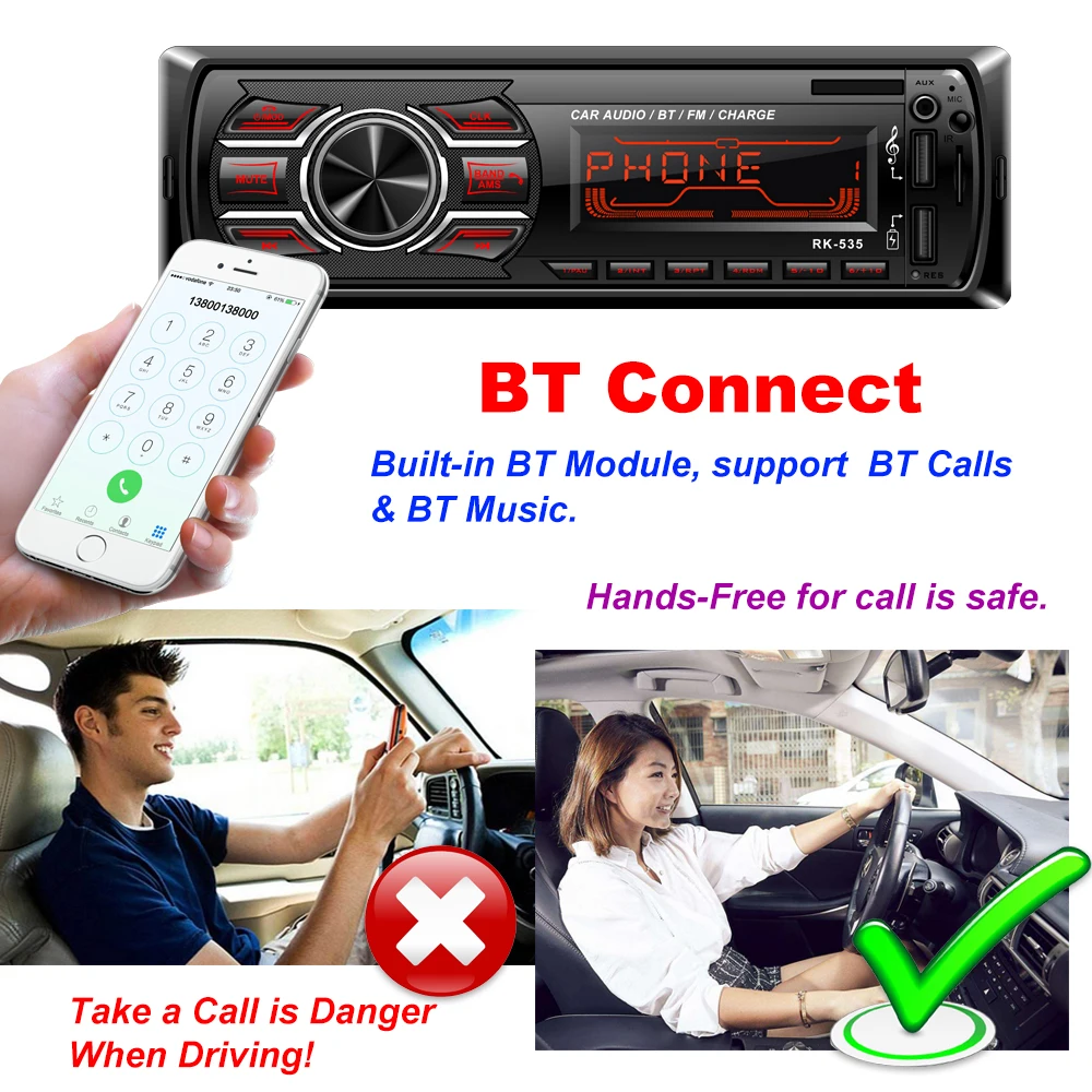 DC 24 В RK-535 1 Din приемник для грузовика FM Фиксированная Панель Авто Аудио Bluetooth