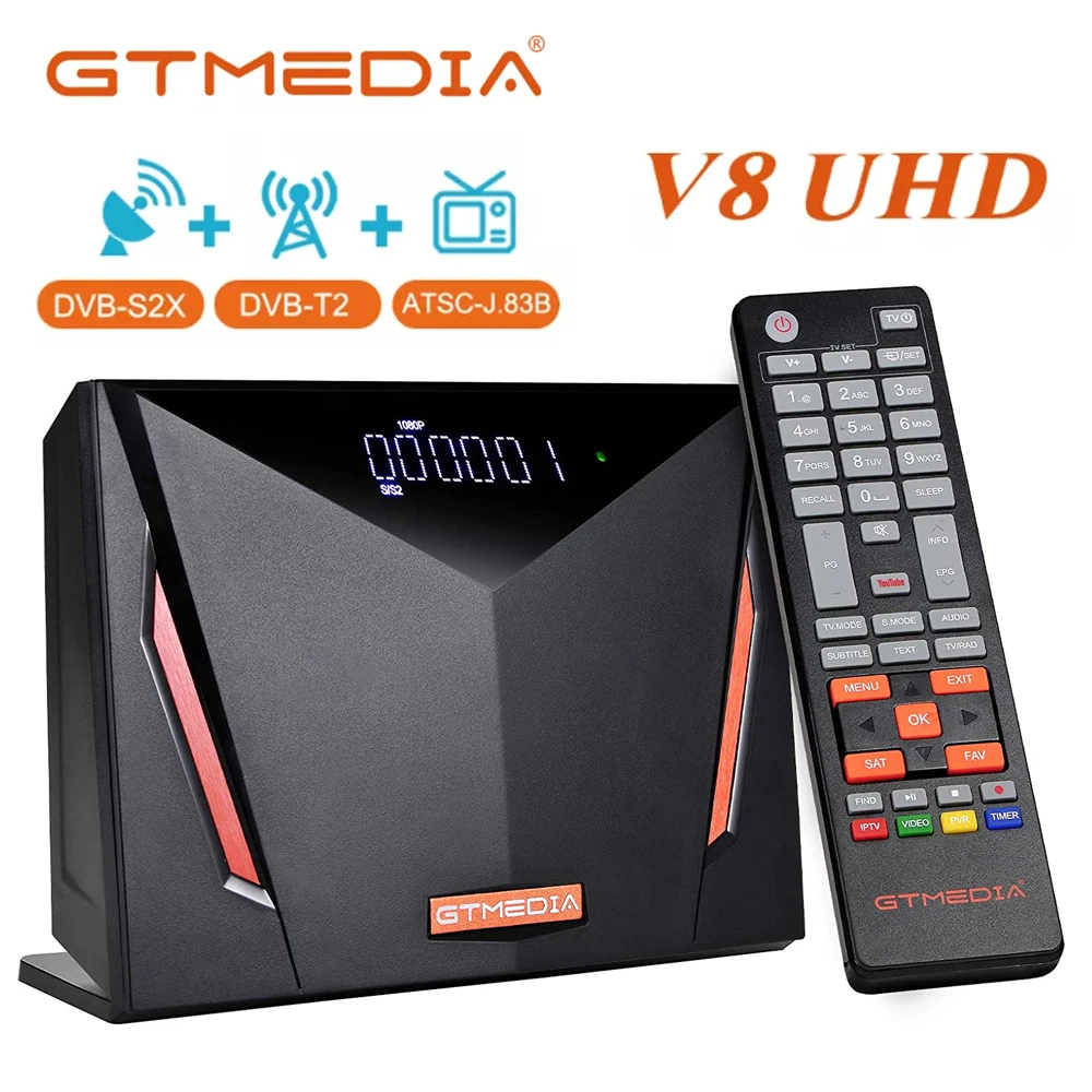 

Цифровой спутниковый ресивер GTMEDIA V8 UHD HD 4K FTA H.265 TV Sat Decoder с поддержкой карт Ca Powervu Biss DVB-S2/S2X/T2/C2 TV Box