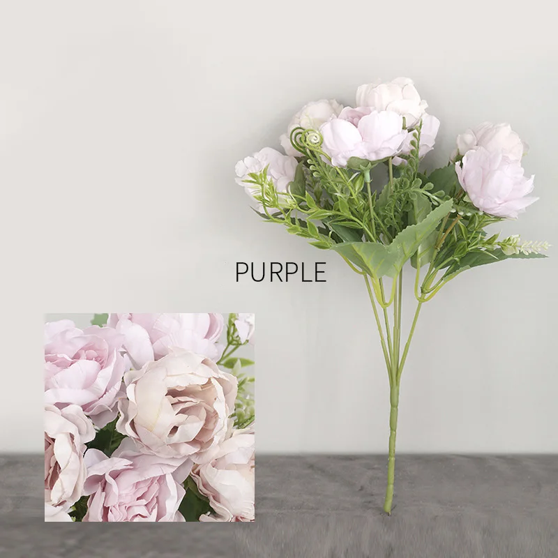 light purple 7 голов Европейский Пион Искусственные цветы Свадебные домашние декоративные искусственные цветы осеннее украшение - Цвет: light purple