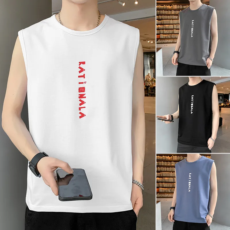 

Men's casual Tank Tops pure color simple and versatile fashion trend loose exercise fitness clothes large size white vest 2021