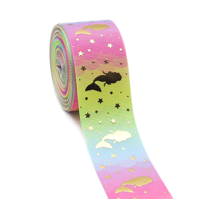 10 ярдов 1 5 &quot38 мм золото с принтом Русалочки корсажная лента для волос луки