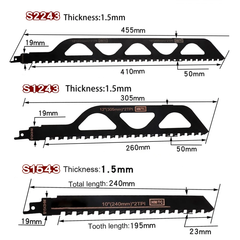 Полотно сабельное твердосплавное для резки бетона красного кирпича камня 3 шт. |
