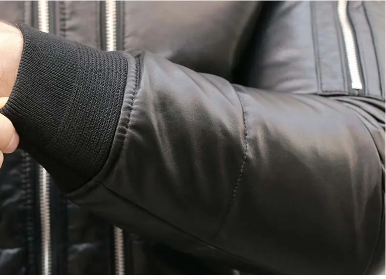 Italy fashion men's genuine sheepskin leather duck down coat male winter short motorcycle jacket black plus large big size 5xl | Мужская