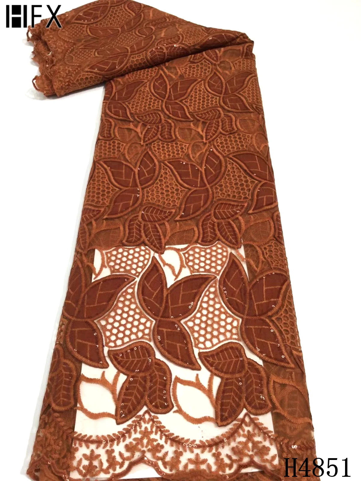 

HFX Blue Nigerian Lace Fabrics 2021 Latest Sequins Mesh African Lace Fabric Milk Silk French Net Lace Fabric Wedding Dress F4851