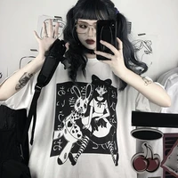 goth graphic tees women black t shirt for teens e girl fairy grunge 2021 anime tops oversized streetwear alt clothes fernan chic