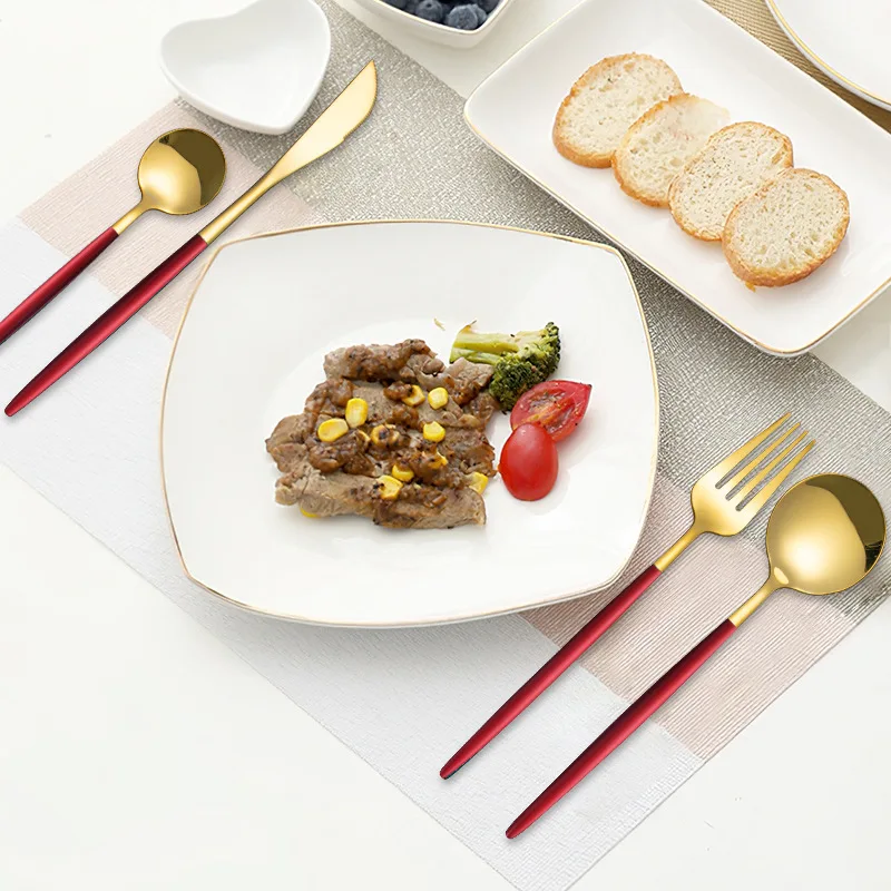 

24pcs Cutlery Set Gold Dinnerware Set Stainless Steel Tableware Set Knife Fork Spoon Dishwasher Mirror Cutlery Set Safe Dropship