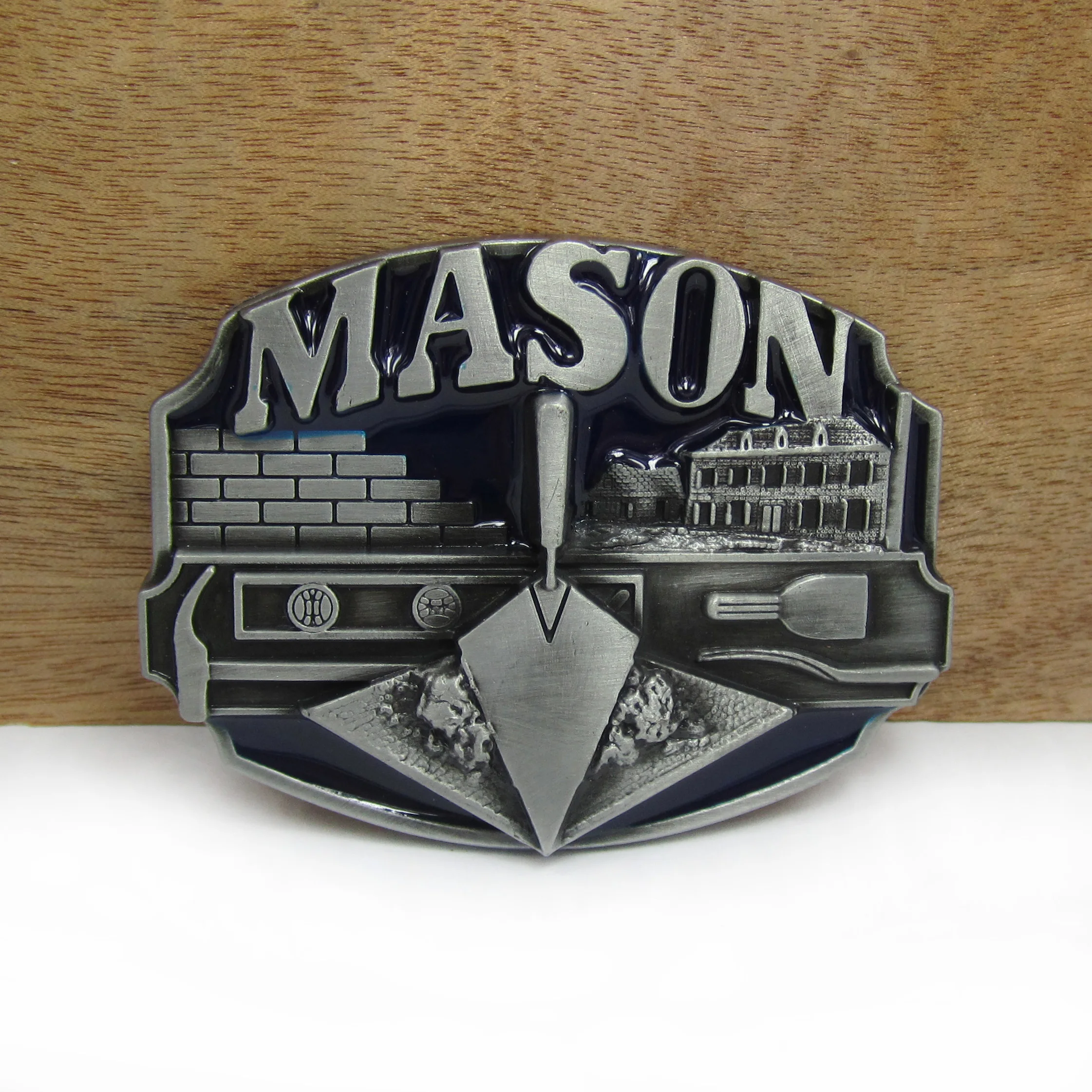 Buckleclub wholesale zinc alloy retro western blue enameled MASON jeans gift belt buckle FP-02227 for men 4cm width loop | Дом и сад