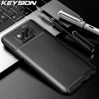 keysion phone case for xiaomi poco x3 nfc m3 carbon fiber texture silicone shockproof phone back cover for pocophone x3 pro
