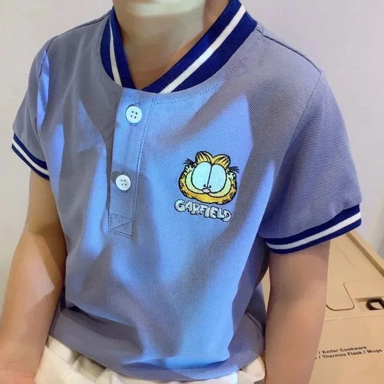 

Pure Cotton Boy Short-sleeved T-shirt Handsome Children's Top Tees Male 2021 New Turn Down Collar Teee Shirt Summer Baby Clothes